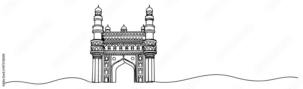 Obraz premium Gateway of India monument in Mumbai featuring minimalist continuous line art style