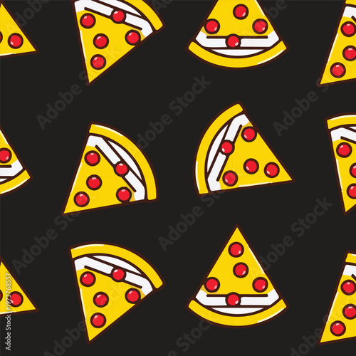 Seamless Pattern of Pizza on isolated black background