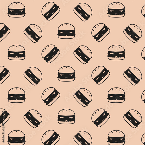 black graphic burger pattern on beige background