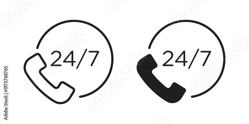 24 7 call support icon set. black Illustration for graphic and web design.