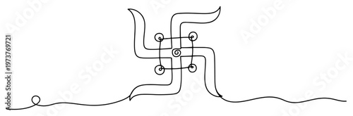 Swastika sacred symbol of prosperity and good fortune in continuous line art style