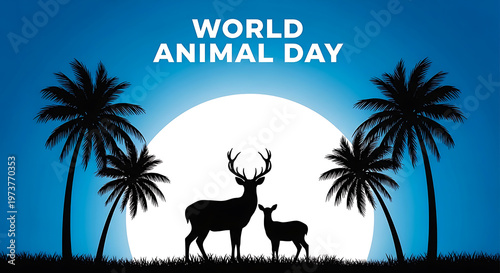 Celebrating world animal day with a cityscape silhouette of giraffes