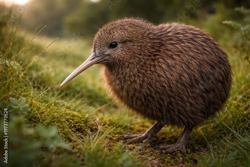 Kiwi Bird Walking on Forest Floor in New Zealand