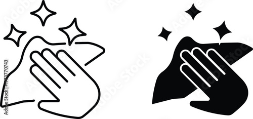 Hand wiping surface with sparkling clean effect cleaning cloth fabric