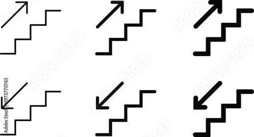 Set of six black and white staircase with directional arrows staircase stairs arrow up arrow down arrow