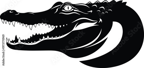 Alligator crocodile head silhouette vector illustration fierce reptile predator animal logo style black isolated design graphic