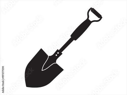 Black silhouette of a garden shovel, Silhouette of shovel tool, gardening and construction vector illustration