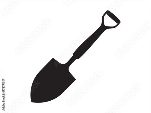 Black silhouette of a garden shovel, Silhouette of shovel tool, gardening and construction vector illustration