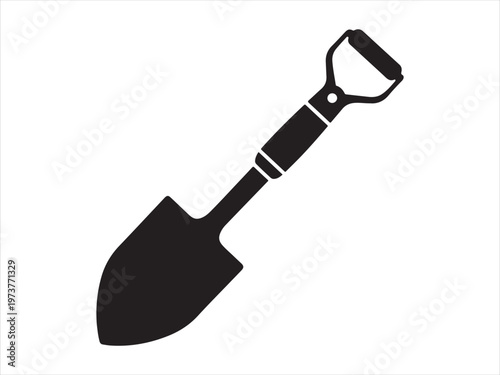 Black silhouette of a garden shovel, Silhouette of shovel tool, gardening and construction vector illustration