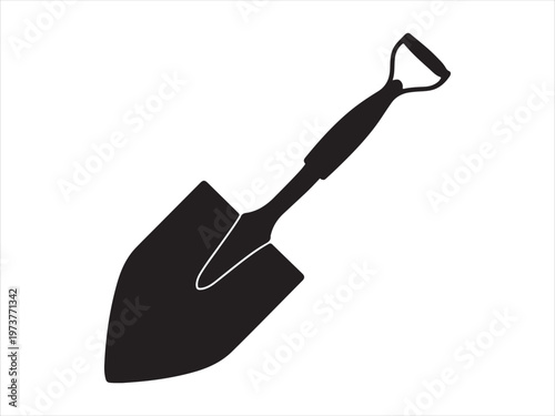 Black silhouette of a garden shovel, Silhouette of shovel tool, gardening and construction vector illustration
