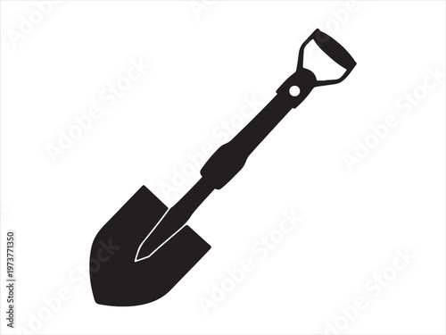 Black silhouette of a garden shovel, Silhouette of shovel tool, gardening and construction vector illustration
