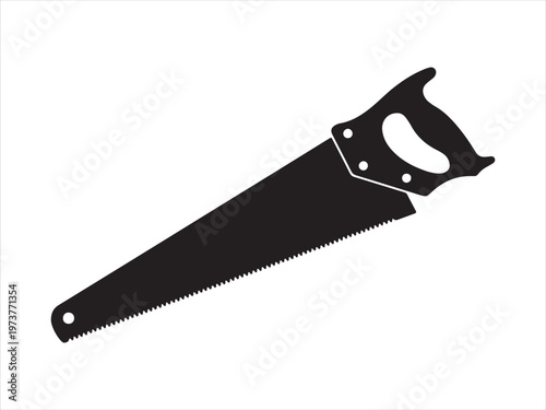 hand saw icon silhouette, Silhouette of hand saw tool woodworking equipment vector illustration