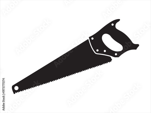 hand saw icon silhouette, Silhouette of hand saw tool woodworking equipment vector illustration
