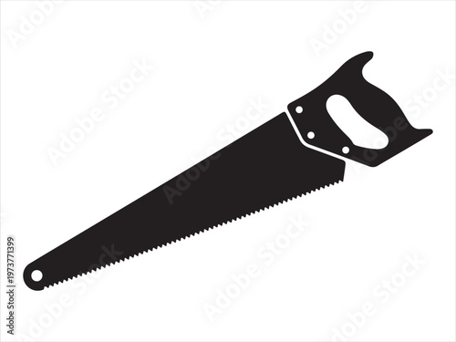 hand saw icon silhouette, Silhouette of hand saw tool woodworking equipment vector illustration