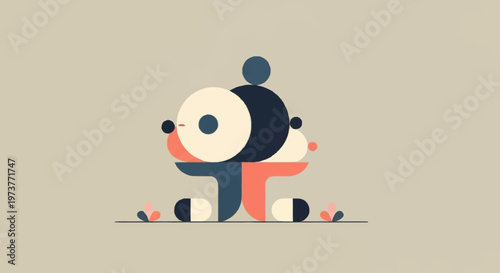 Cute cartoon panda bear hugging friend.