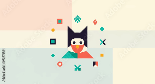 A colorful geometric illustration of a cartoon animal.