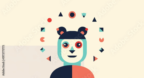 A colorful illustration of a humanoid face.
