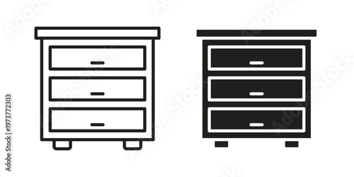 Chest of drawers icon set. black Illustration for graphic and web design.