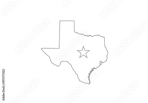 Outline map of texas with a star in the center with graphic represents