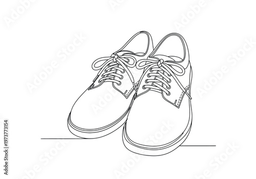 Line drawing of a pair of casual oxford shoes with laces with the artwork focuse