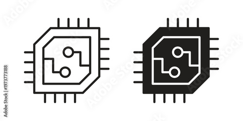 Computer microprocessor icon set. black Illustration for graphic and web design.