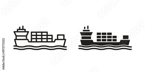 Container ship icon set. black Illustration for graphic and web design.