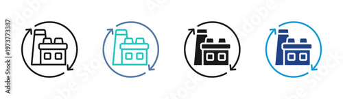 Factory Cycle icon set multiple style collection