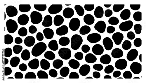 Organic pebble pattern with irregular black shapes on white background