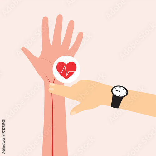 Wallpaper Mural Flat vector graphic of pulse measurement with two hands, heart icon Torontodigital.ca