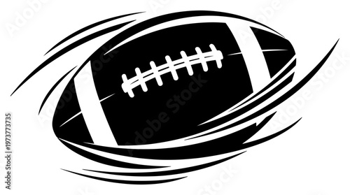 American football ball flying with motion trails in bold graphic style