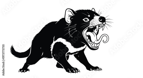 Aggressive Tasmanian devil snarling in detailed black animal graphic