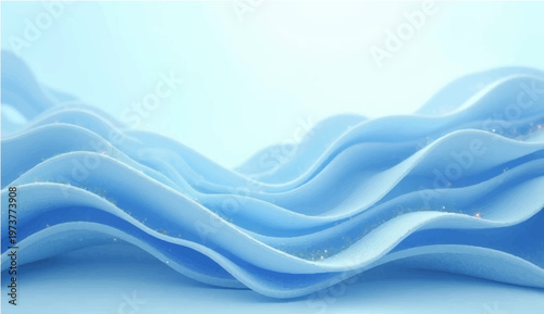 Abstract 3D rendering of fluid waves, inspired by the ocean's grace, with gentle, undulating forms, creating a tranquil and modern aesthetic.