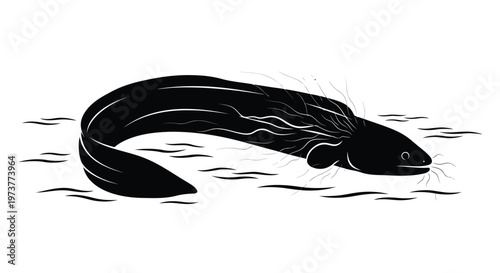 Electric eel swimming in water vector illustration silhouette