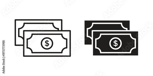 Dollar notes icon set. black Illustration for graphic and web design.