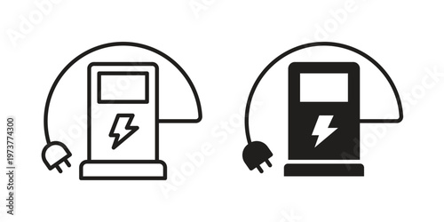 Electric vehicle charging station icon set. black Illustration for graphic and web design.