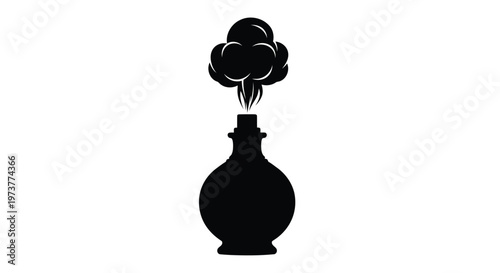 Apothecary jar with escaping magical smoke black and white illustration