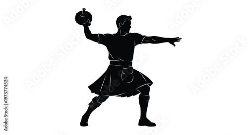 Scottish athlete throwing heavy stone in traditional highland games sport
