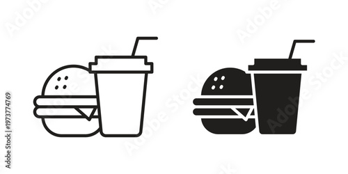 Fast food icon set. black Illustration for graphic and web design.
