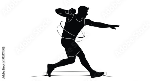 Male athlete performing shot put throw in professional silhouette style