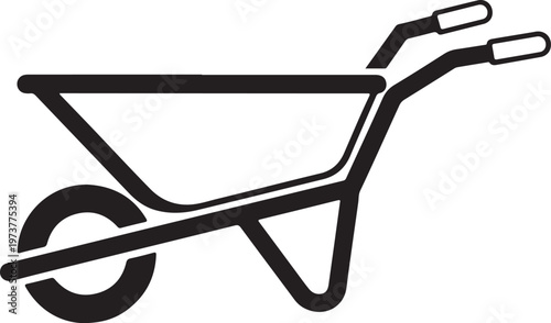Black wheelbarrow, garden cart, construction icon, vector wheelbarrow isolated on Transparent Background
