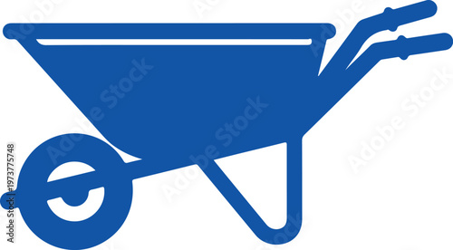 Blue wheelbarrow icon, garden tool symbol, construction equipment sign isolated on Transparent Background