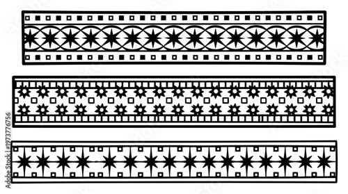 Geometric ethnic border strips for traditional decoration in hand drawn style
