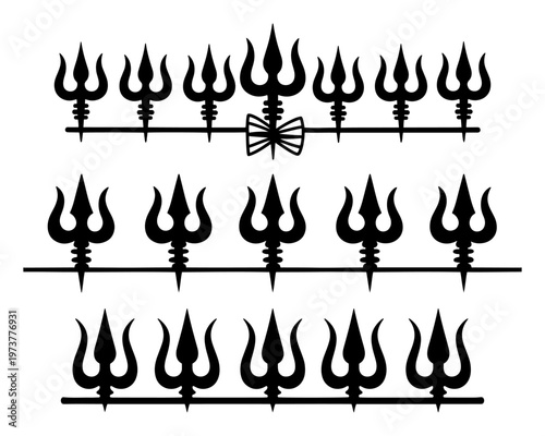 Shiva trishula trident and damaru drum symbols in silhouette graphic style
