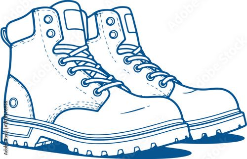 Industrial Work Boots, Heavy Duty Shoes, Blue Vector Illustration, Construction Footwear isolated on Transparent Background