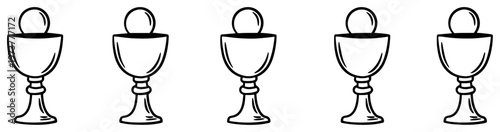 Communion chalices with holy bread symbols in decorative border line art style