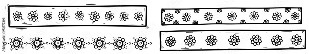 Φωτογραφία Floral border strips and decorative flower patterns in hand drawn doodle style