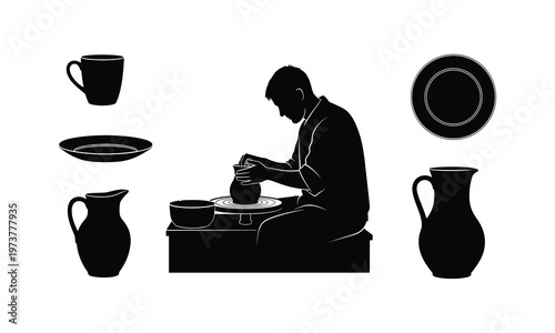 A potter crafting ceramic pieces at his wheel