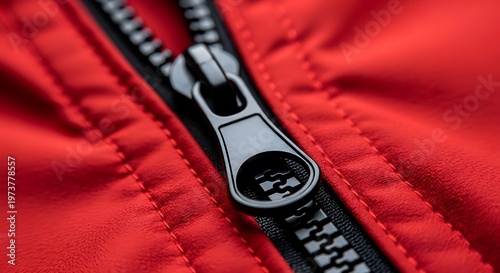 A close-up view of a red jacket with a black zipper 2026 black friday concept in red and black colors