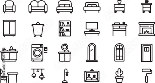 Complete Collection of Interior Furniture and Household Essentials Icons