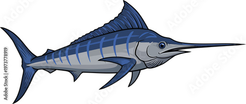 Dynamic Blue Marlin and Atlantic Bluefin Tuna Fish Vector Illustration Set for Sport Fishing